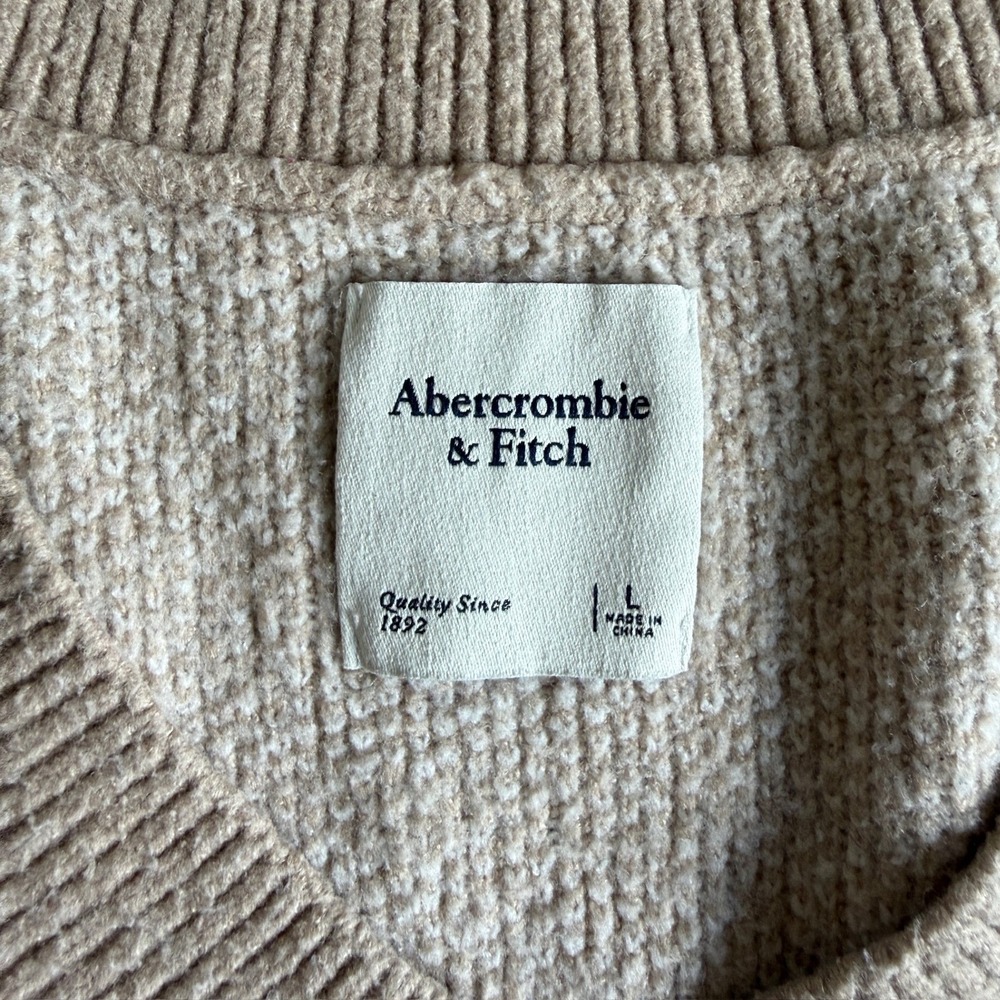 Abercrombie & Fitch Tan Houndstooth V-Neck Sweater Vest Womens Large Soft Knit - Picture 3 of 6